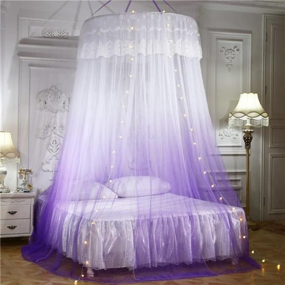Princess Bed Canopy with Lights Round Dome Bed Curtains Mosquito Net - Picture 2 of 8